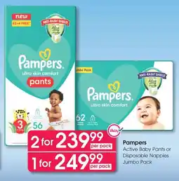 Clicks Pampers Active Baby Pants or Disposable Nappies Jumbo Pack offer