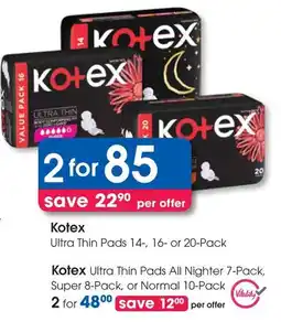 Clicks Kotex Ultra Thin Pads offer