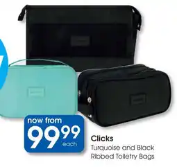 Clicks Clicks Turquoise and Black Ribbed Toiletry Bags offer