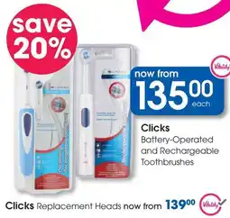Clicks Clicks Battery-Operated and Rechargeable Toothbrushes offer