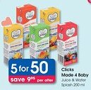 Clicks Clicks Made 4 Baby Juice & Water Splash offer