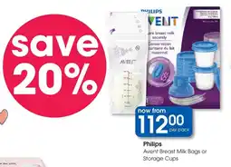 Clicks Philips Avent Breast Milk Bags or Storage Cups offer