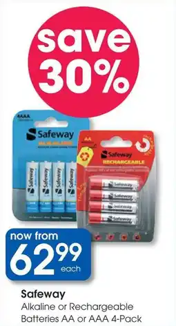 Clicks Safeway Alkaline or Rechargeable Batteries AA or AAA offer