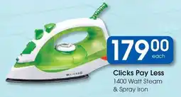 Clicks Clicks Pay Less 1400 Watt Steam & Spray Iron offer