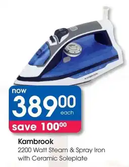 Clicks Kambrook 2200 Watt Steam & Spray Iron with Ceramic Soleplate offer