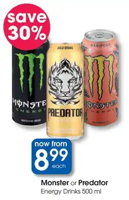 Clicks Monster or Predator Energy Drinks offer