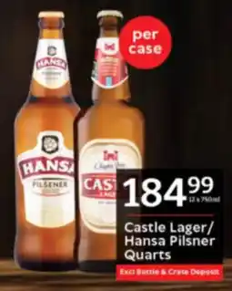 Oxford Freshmarket Castle Lager/ Hansa Pilsner Quarts offer