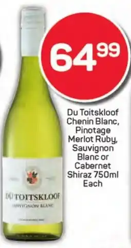 Pick n Pay Hypermarket Du Toitskloof Chenin Blanc, Pinotage Merlot Ruby, Sauvignon Blanc or Cabernet Shiraz offer
