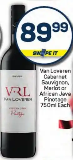 Pick n Pay Hypermarket Van Loveren Cabernet Sauvignon, Merlot or African Java Pinotage offer
