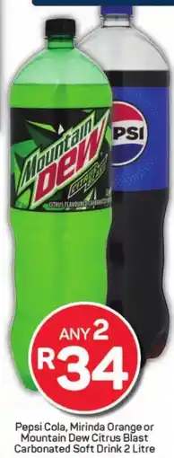 Pick n Pay Hypermarket Pepsi Cola, Mirinda Orange or Mountain Dew Citrus Blast Carbonated Soft Drink offer