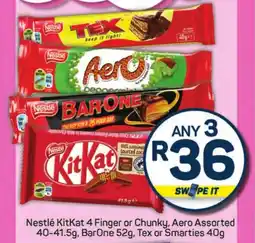 Pick n Pay Hypermarket Nestlé KitKat 4 Finger or Chunky, Aero Assorted, BarOne, Tex or Smarties offer