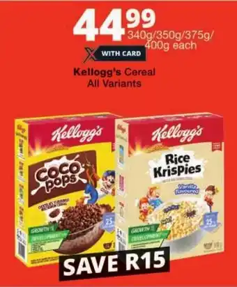 Checkers Kellogg's Cereal All Variants offer