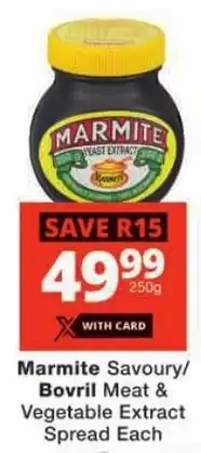 Checkers Marmite Savoury/ Bovril Meat & Vegetable Extract Spread Each offer