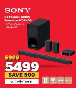 HiFi Corp Sony 5.1 Channel 600W Soundbar HT-S40R offer