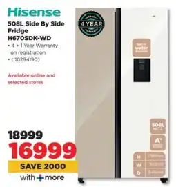 HiFi Corp Hisense 508L Side By Side Fridge H670SDK-WD offer