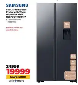 HiFi Corp Samsung 560L Side-By-Side Fridge with Water Dispenser Black RS57DG4100B4FA offer