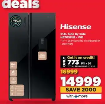 HiFi Corp Hisense 514L Side By Side H670SMIB - WD offer