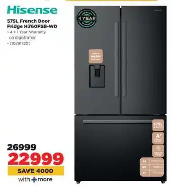 HiFi Corp Hisense 575L French Door Fridge H760FSB-WD offer