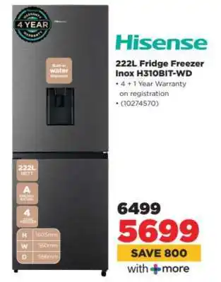 HiFi Corp Hisense 222L Fridge Freezer Inox H310BIT-WD offer