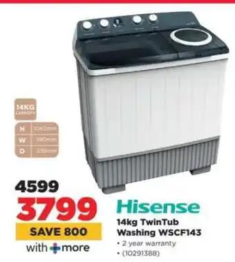 HiFi Corp Hisense 14kg TwinTub Washing WSCF143 offer
