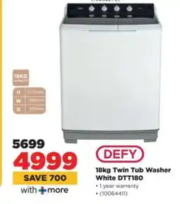 HiFi Corp DEFY 18kg Twin Tub Washer White DTT180 offer