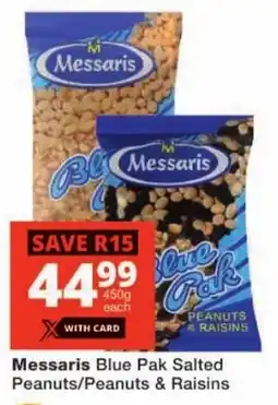 Checkers Messaris Blue Pak Salted Peanuts/ Peanuts & Raisins offer