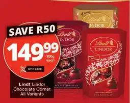 Checkers Lindt Lindor Chocolate Cornet All Variants offer