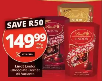 Checkers Lindt Lindor Chocolate Cornet All Variants offer