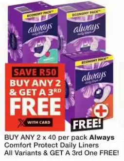 Checkers Always Comfort Protect Daily Liners All Variants offer