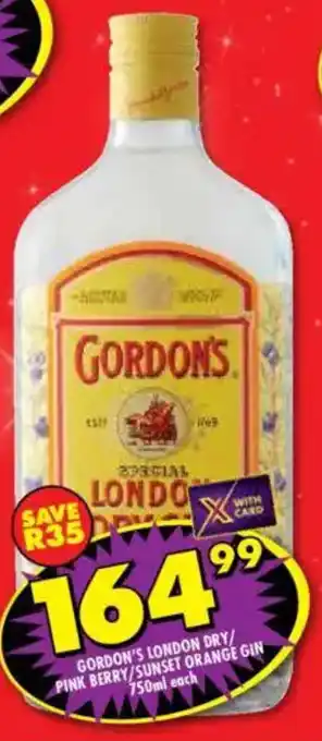 Shoprite Liquor Gordon's london dry/ pink berry/ sunset orange gin offer