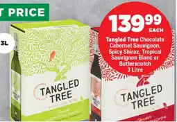 OK Foods Tangled Tree Chocolate Cabernet Sauvignon, Spicy Shiraz, Tropical Sauvignon Blanc or Butterscotch offer