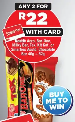 OK Foods Nestlé Aero, Bar-One, Milky Bar, Tex, Kit Kat, or Smarties Asstd. Chocolate Bar offer