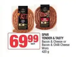Spar SPAR TENDER & TASTY Bacon & Cheese or Bacon & Chilli Cheese Wors offer