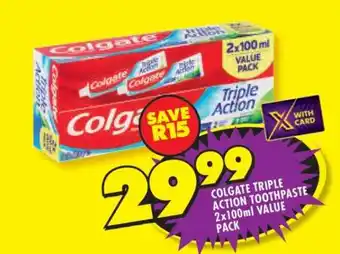 Shoprite COLGATE TRIPLE ACTION TOOTHPASTE 2x100ml VALUE PACK offer