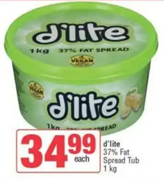 Spar D'lite 37% Fat Spread Tub offer