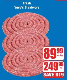 Boxer Superstores Fresh Vuyo's Braaiwors offer