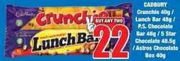Boxer Superstores CADBURY Crunchie/ Lunch Bar/ P.S. Chocolate Bar/ 5 Star Chocolate/ Astros Chocolate Box offer
