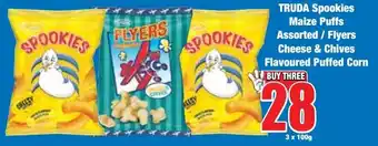 Boxer Superstores TRUDA Spookies Maize Puffs Assorted/ Flyers Cheese & Chives Flavoured Puffed Corn offer
