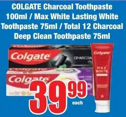 Boxer Superstores COLGATE Charcoal Toothpaste/ Max White Lasting White Toothpaste/ Total 12 Charcoal Deep Clean Toothpaste offer