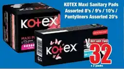 Boxer Superstores KOTEX Maxi Sanitary Pads Assorted/ Pantyliners Assorted offer