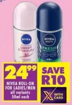 Shoprite Nivea roll-on for ladies/ men all variants offer
