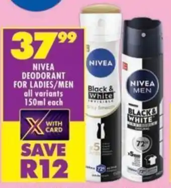 Shoprite Nivea deodorant for ladies/ men offer