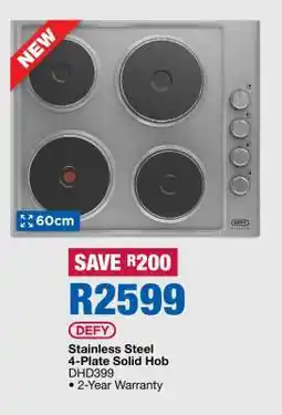 OK Furniture DEFY Stainless Steel 4-Plate Solid Hob offer