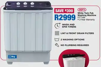 OK Furniture DEFY White Twin-Tub Washing Machine DTT169 offer