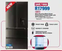 OK Furniture DEFY Black Brushed Metal-Finish French-Door Freezer Fridge with Water Dispenser DFF440 offer