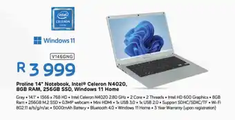 Computer Mania Proline 14" Notebook, Intel Celeron N4020, 8GB RAM, 256GB SSD, Windows 11 Home offer