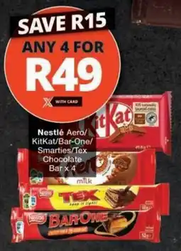 Checkers Nestlé Aero/ KitKat/ Bar-One/ Smarties/ Tex Chocolate Bar offer