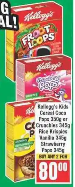 Frontline Kellogg's Kids Cereal Coco Pops or Crunchies, Rice Krispies Vanilla, Strawberry Pops offer
