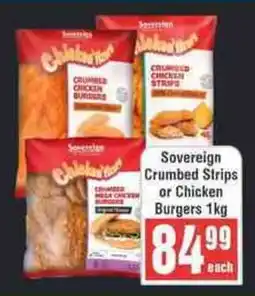 Frontline Sovereign Crumbed Strips or Chicken Burgers offer