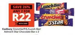 Cadbury Crunchie/P.S./Lunch Bar/Astros/5 Star Chocolate Bar x 2